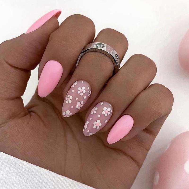 Romantic Floral Wearable Nails - Medium-Long, Fresh, Fairy-like Detachable False Nail Stickers