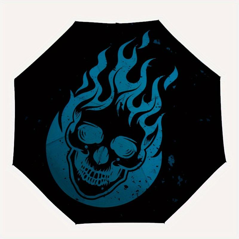 

1pc Flame Skull Automatic Open/close Folding Compact Umbrella, 8-Rib Sturdy Canopy, Lightweight Portable, Everyday Use, Gift,040