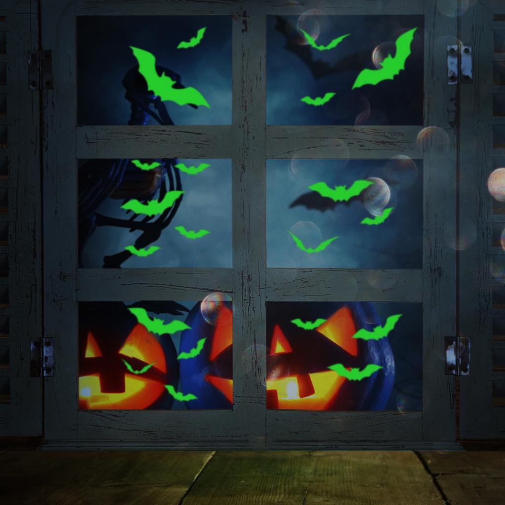 28pcs Luminous Bats Halloween Wall Decals Decoration Glow In The Dark Wall Decals 3D Scary Bats Wall Decor For Home Office
