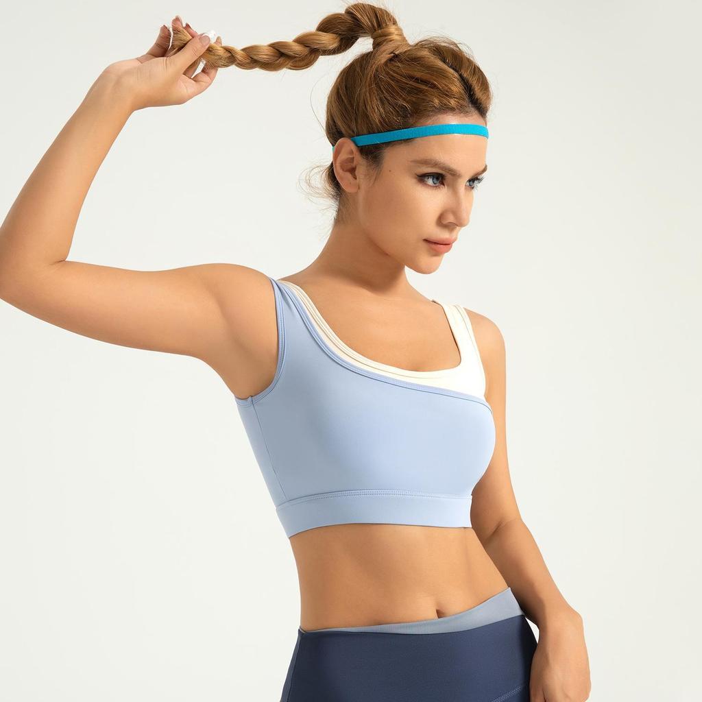 High-Elastic U-Shaped Shockproof Sports Bra with Color Contrast