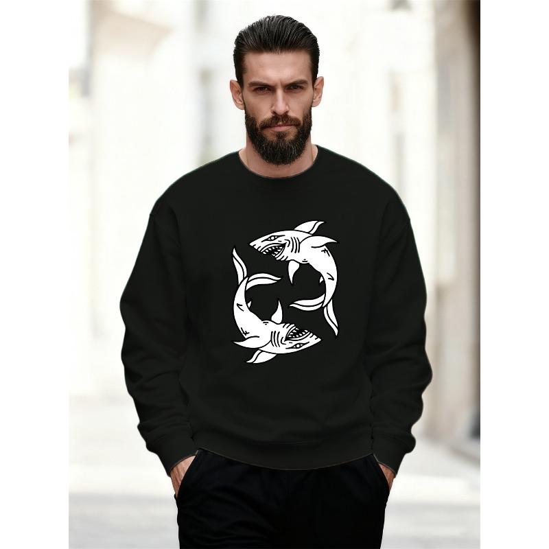 Men's Double Shark Pattern Casual Crew Neck Sweatshirt