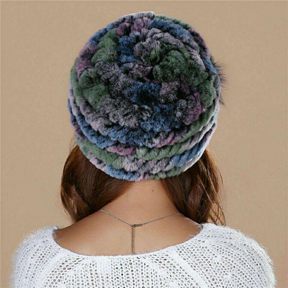 Autumn and Winter Rex Rabbit Fur Duckbill Hat with Rose Side Flower Women's Fox Fur Hat Knitted Warm Thick Fashion Hat with Brim