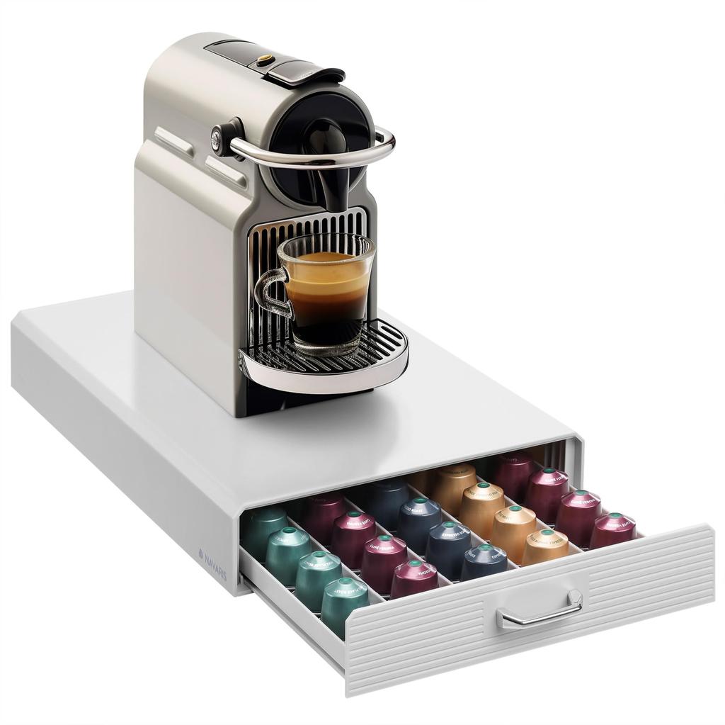 Navaris Capsule Holder Drawer Storage Coffee Capsules Espresso Machine Storage Case Rack Drawer Storage Slim White - - 40.1x23.6x5.8cm