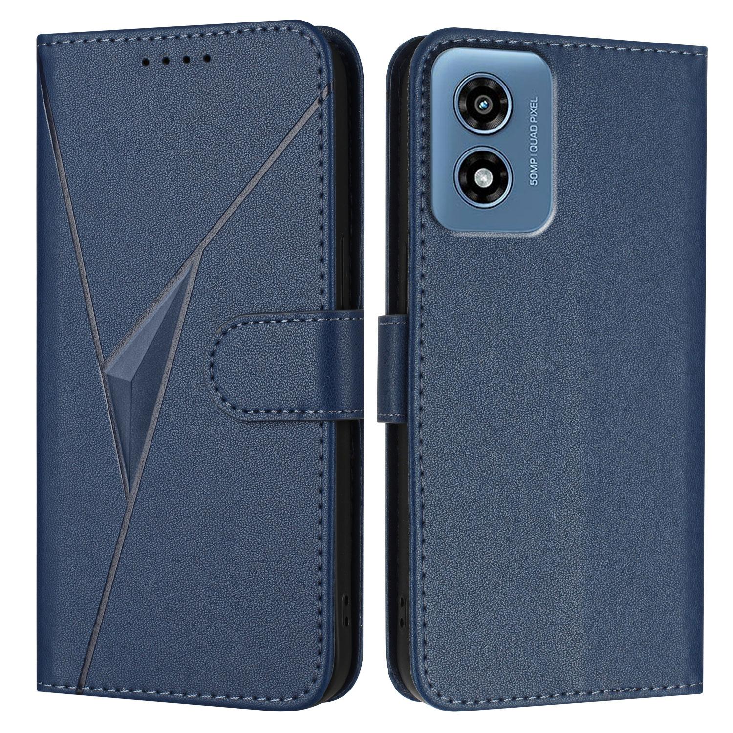 

YX0090 For Motorola Moto G Play (2024) 4G Case Triangle Imprint Leather Phone Cover with Lanyard Sapphire