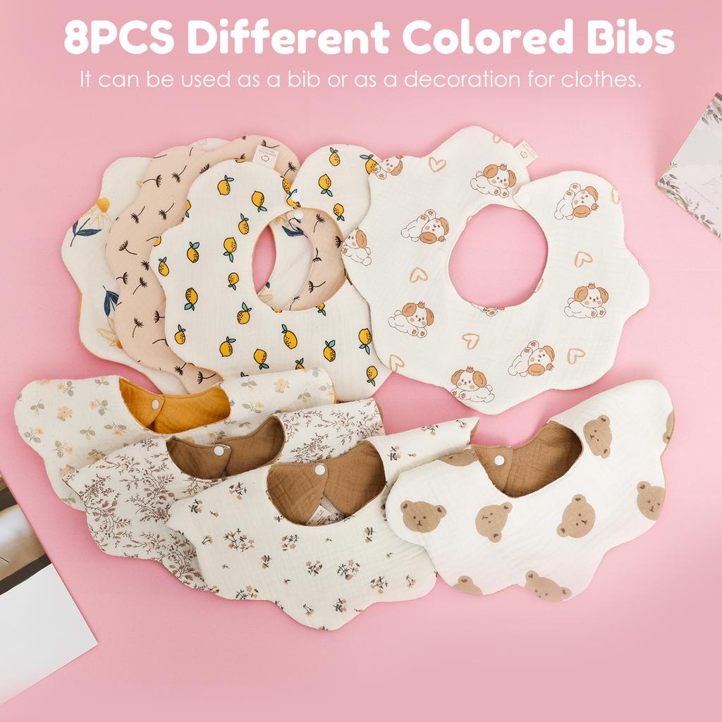 8Pcs Cotton Baby Drooling Bibs Round Neck Baby Drooling Bibs Quick Absorbent Burp Cloth Machine for Boys Girls Newborn