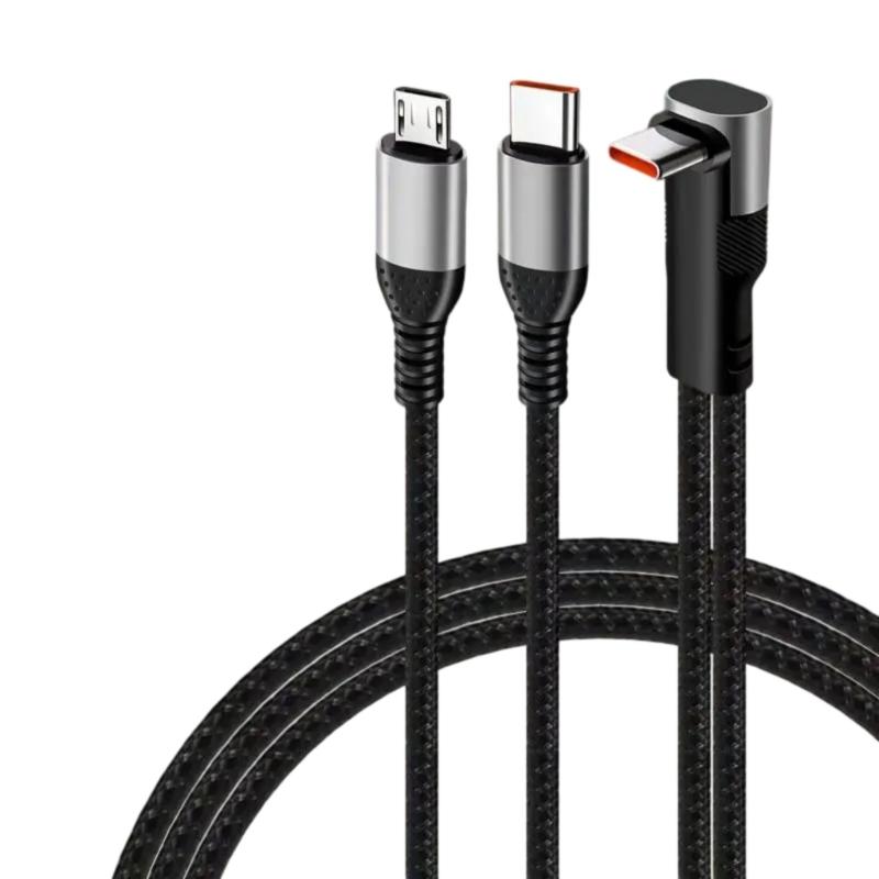 Universal 66W Fast Charge Data Cable 2 in 1 With Type C Connectors And Charging Port For Smartphones And Laptops