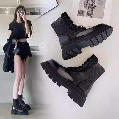 Summer Women's 2025 New Black Thick Soled Short Boots Breathable Thin Boots Women's Hollow Mesh Boots Summer Mesh