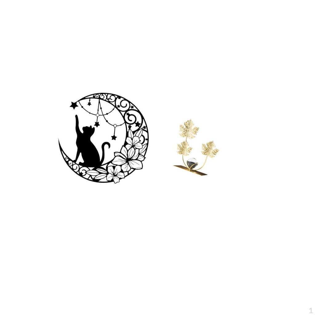 Moonlit Cat And Silhouette Metal Wall Art Sculpture for Bedroom Bookshelf Modern Home Decor
