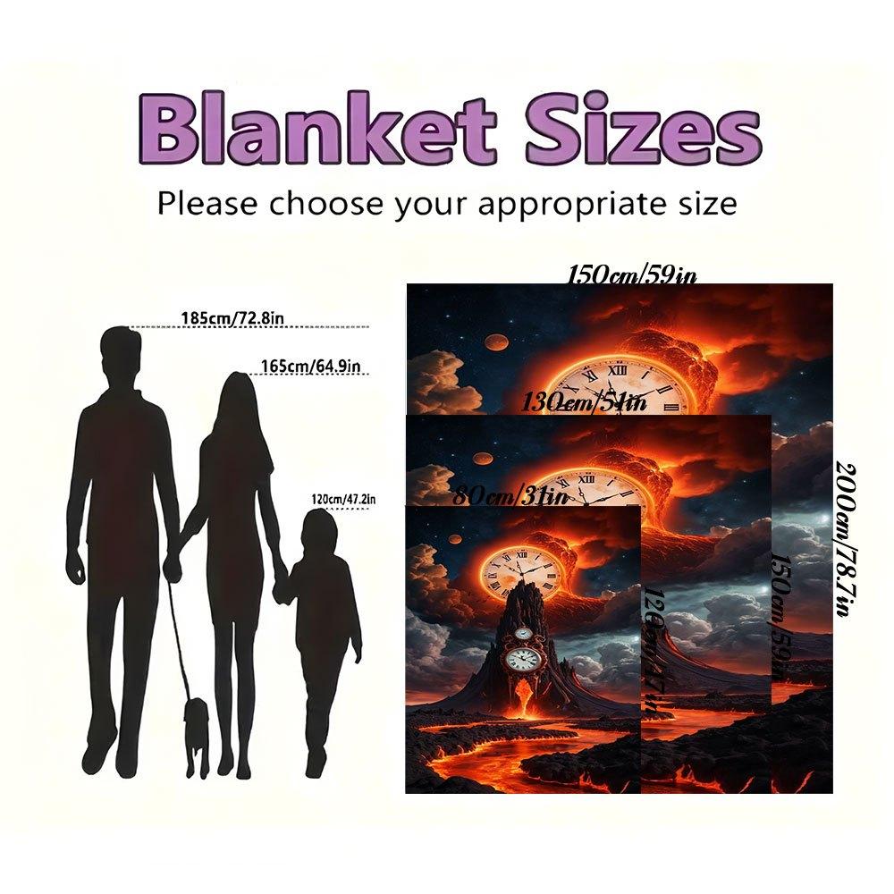 "Timeless Eruption: Fantasy Clockwork Volcano Art Print"Blanket Flannel Throw Blanket for Sofa, Bed, Travel, Camping, Office