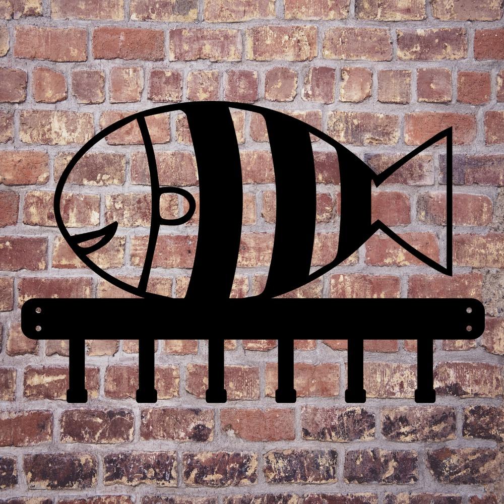 Modern Ocean Themed Fish Metal Wall Decor with Hooks Holiday Gift Home Decor