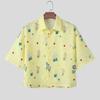 INCERUN Oversized Men Turn-down Collar Dropped Shoulder Button Up Print Casual Cropped Shirts