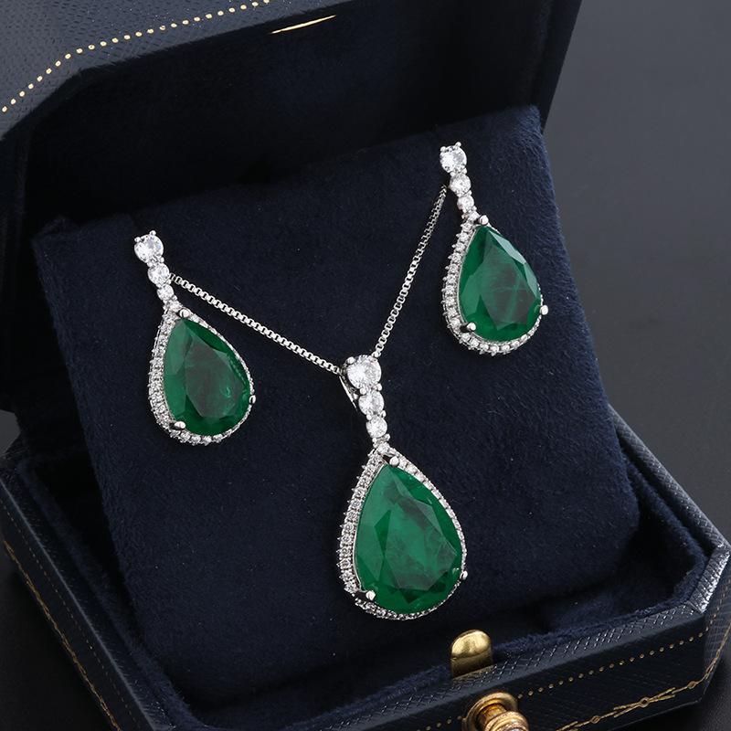 Jewelry Retro Foreign Trade Stud Earrings Simulation Emerald Colored Gemstone Stud Earrings Ring Pendant