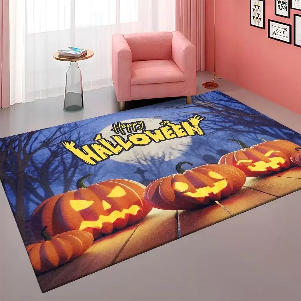 Halloween Pumpkin Witch Pleated Carpet for Living Room Sofa Table Large Area Rugs Bedroom Hallway Balcony Anti Slip Floor Mat