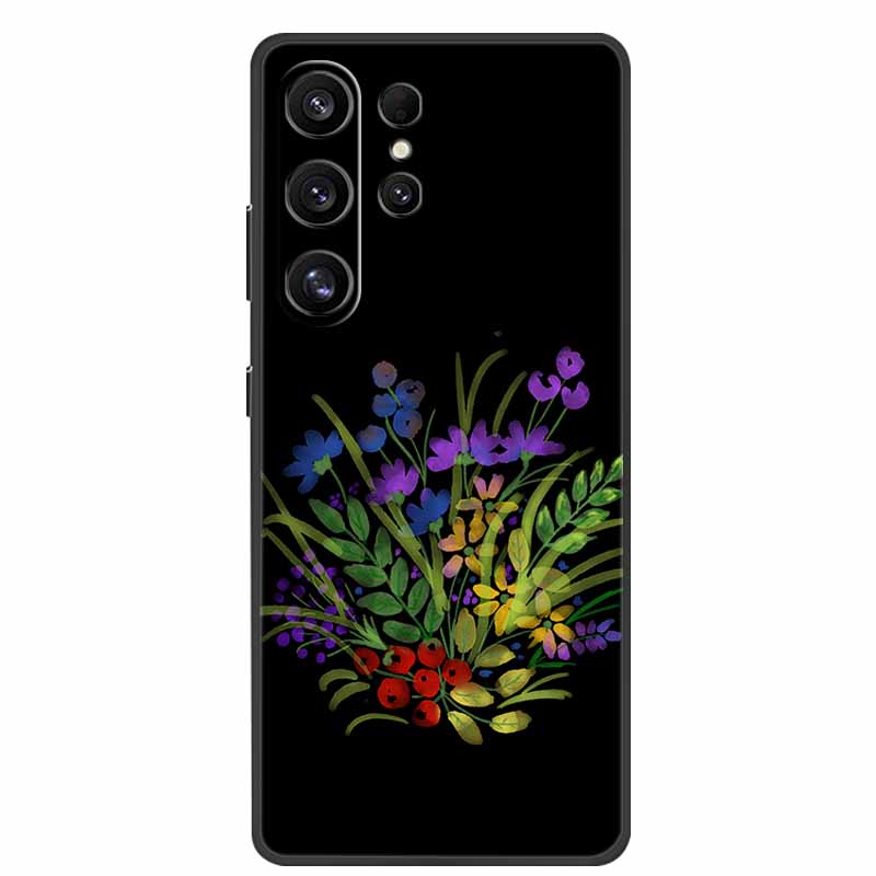 For Samsung Galaxy S26 Ultra Case Cute Floral Black Luxury Soft Silicone Back Cover For Samsung S26 Ultra Cases GalaxyS26 Ultra
