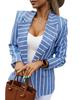 Autumn New Lady Commuter Slim Fit Blazer Coats Fashion Turn-down Collar Stripe Jackets Women Elegant Long Sleeve Button Outwear