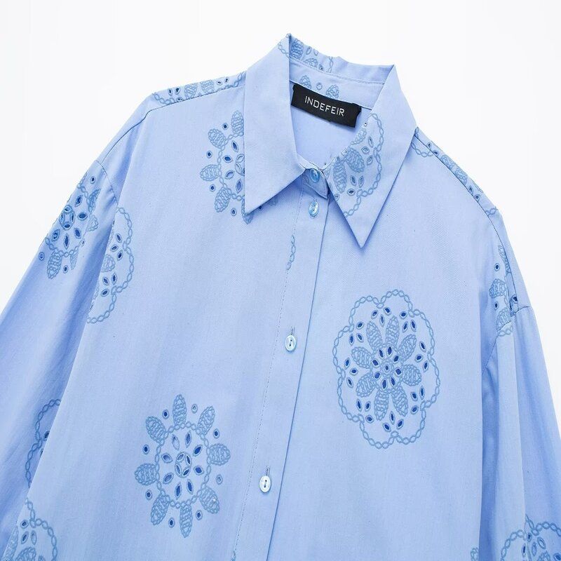 Fashion Style 2024 Spring-Summer New Type Women's Easiest for Match Adhesive Embroider Decorative Poplin Shirt 2492056403