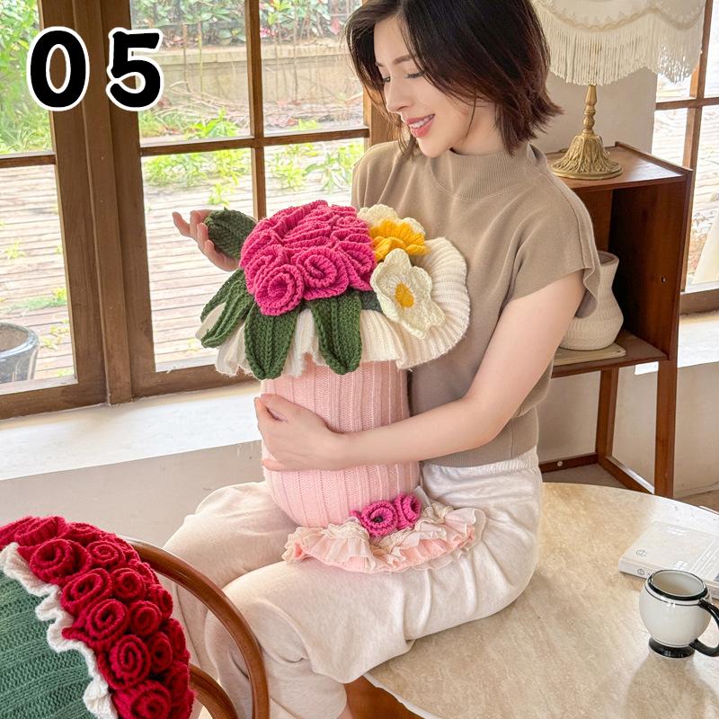

Finished Crocheted Rose Flower Bouquet Blanket Handmade Knitted Flower Bouquet Blankets Home Decor Bed Sofa Throw Blanket Gift 16X50cm