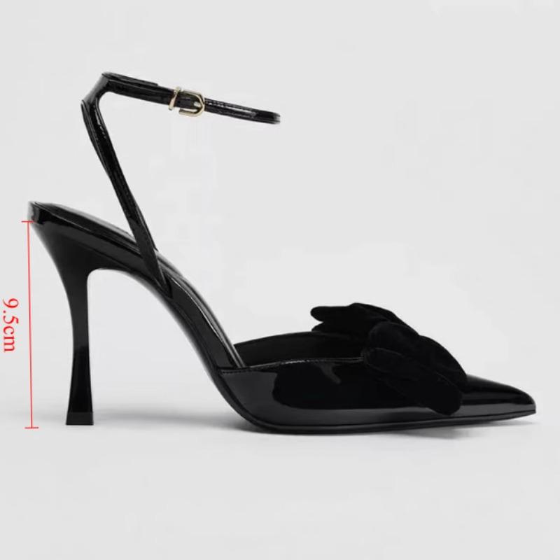 Fashion 2025 Spring High Heels Women Shoes Wedding Prom Black Bow Knot Ankle Strap Slingback Stiletto Elegant Dress Party Pumps for Lady