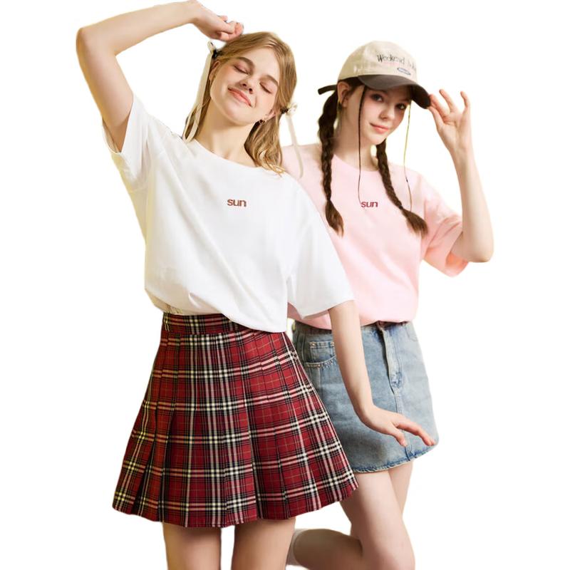 TonLion 2025 Women s Front Text Round Neck Short Sleeve T-shirt M