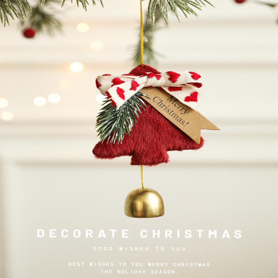 1PCS Christmas Plush Tree Ornaments with Bowknot & Golden Bell, Festive Hanging Decorations for Christmas Tree, Home, Door & Holiday Season Decoration