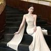 Ribbon Slanted Shoulder Dress Slim-fitting Sexy Backless Hip-wrapped Pure Desire Long Dress Showing Figure Dress Woman
