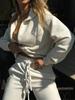 European & American Casual Women's Long-Sleeved Half-Zip Top with Tie-Up Pants Set