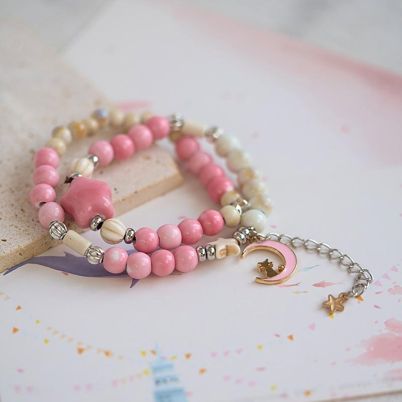 Jingdezhen ceramic bracelet batch goods, national style girls small fresh pink flower bracelet, versatile new Chinese bracelet.