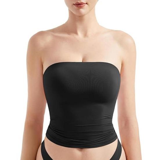 

Women Vest Off Shoulder Strapless Bandeau Tube Top Pure Color Elastic Fabric Slim Waist Shaping Tops Daily XS чорний