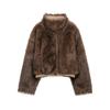 PBZA Womens Reversible Faux Fur Jacket Fall Winter Fashion Stand Collar Outerwear
