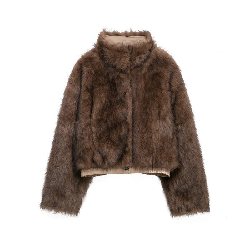 PBZA Womens Reversible Faux Fur Jacket Fall Winter Fashion Stand Collar Outerwear