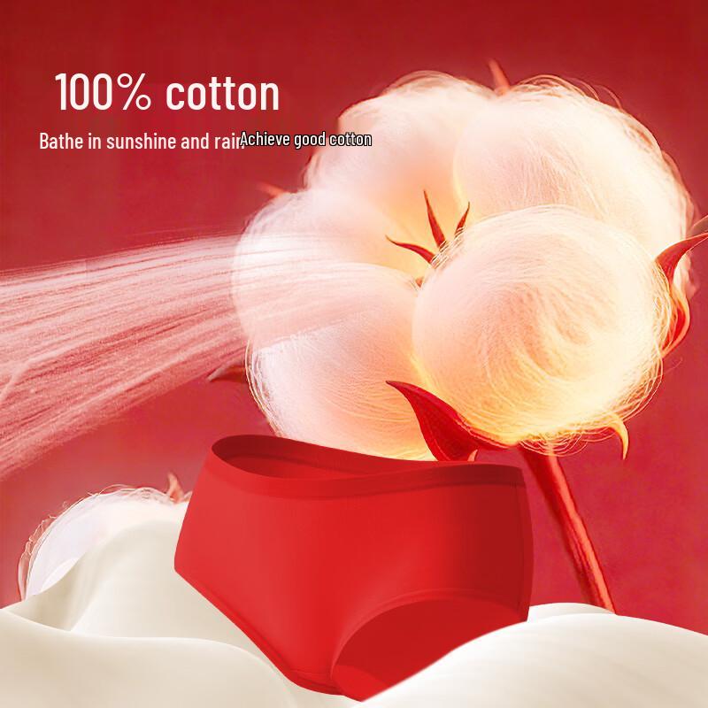 MaoRen Women's Disposable Pure Cotton Underwear, Chinese Red 5-Pack