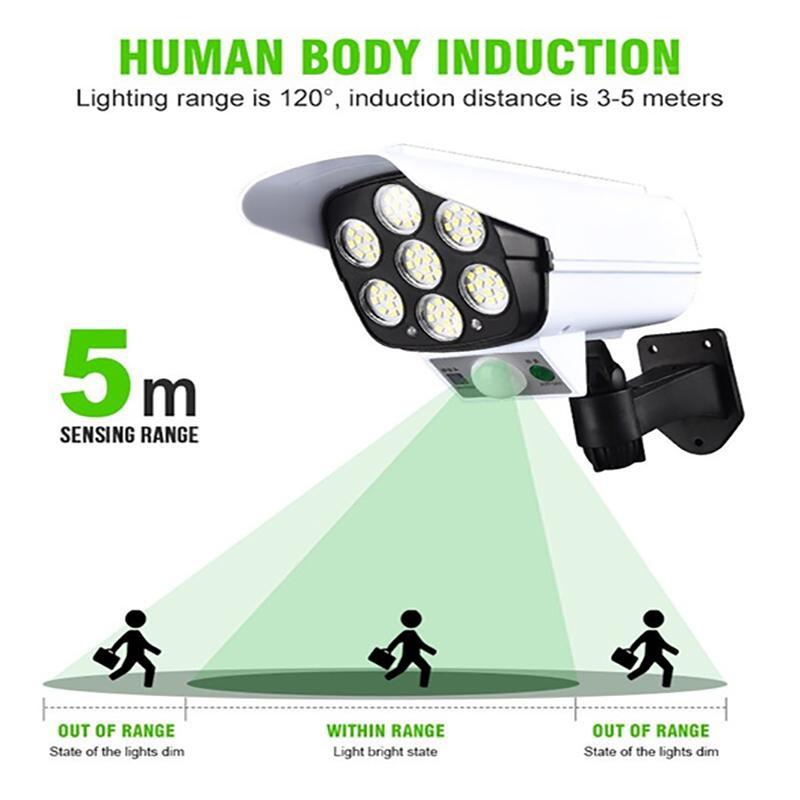 CAMECHO 77LED Solar Garden Light PIR Motion Sensor Simulation Surveillance Dummy Camera Fake Camera IP65 Waterproof Lamp Wall Light
