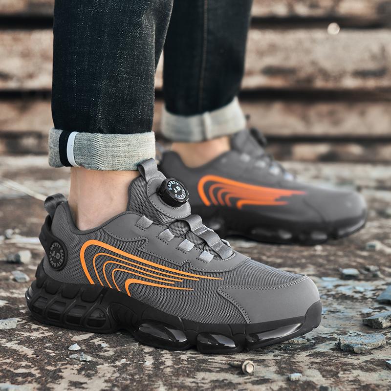 

TUINANLE Мужская защитная обувь с вращающейся кнопкой, защитные кроссовки со стальным носком, противоударная рабочая обувь, модные неразрушимые ботинки безопасности 38 серый