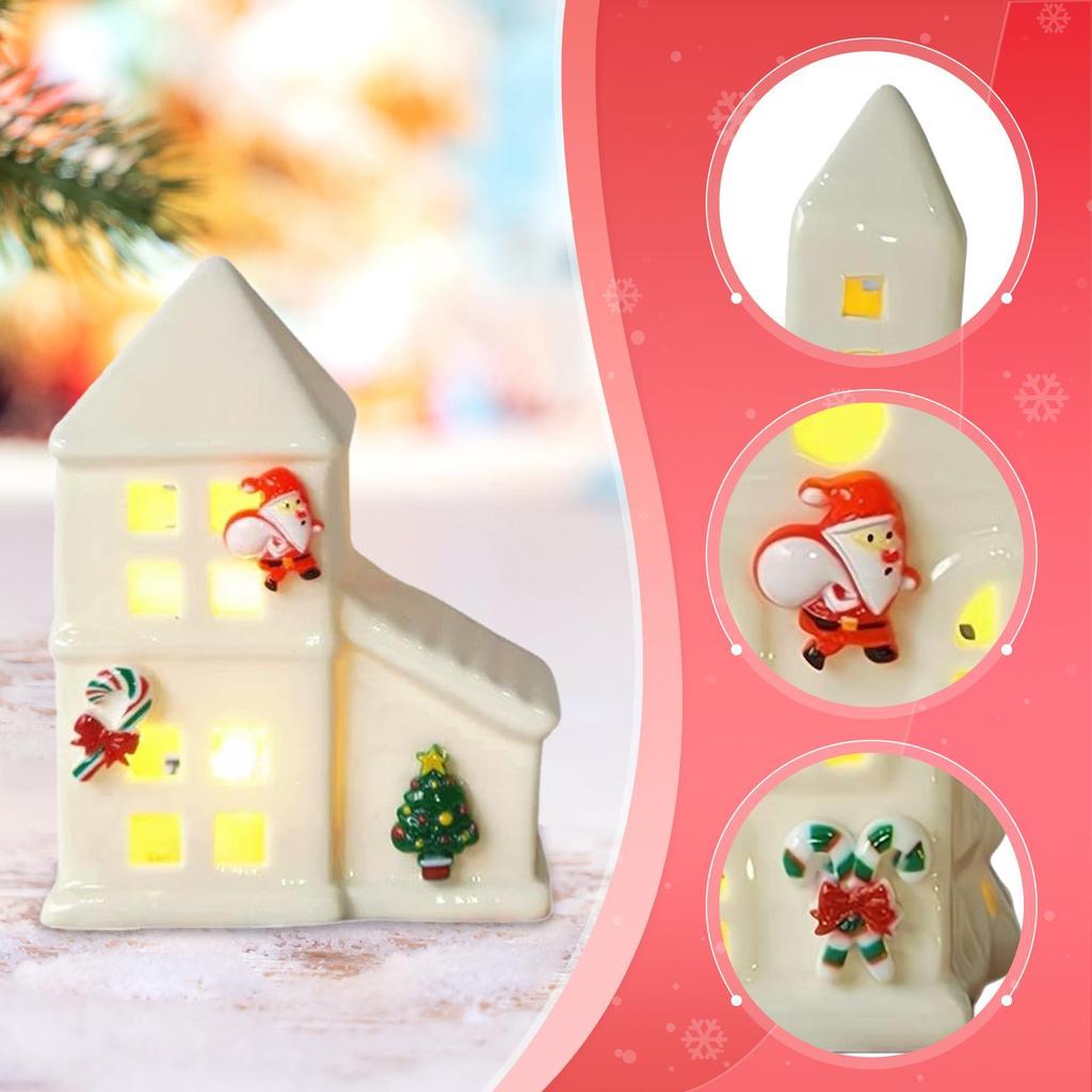 Ceramic Christmas Village House White LED Warm Lights for Party Table Winter