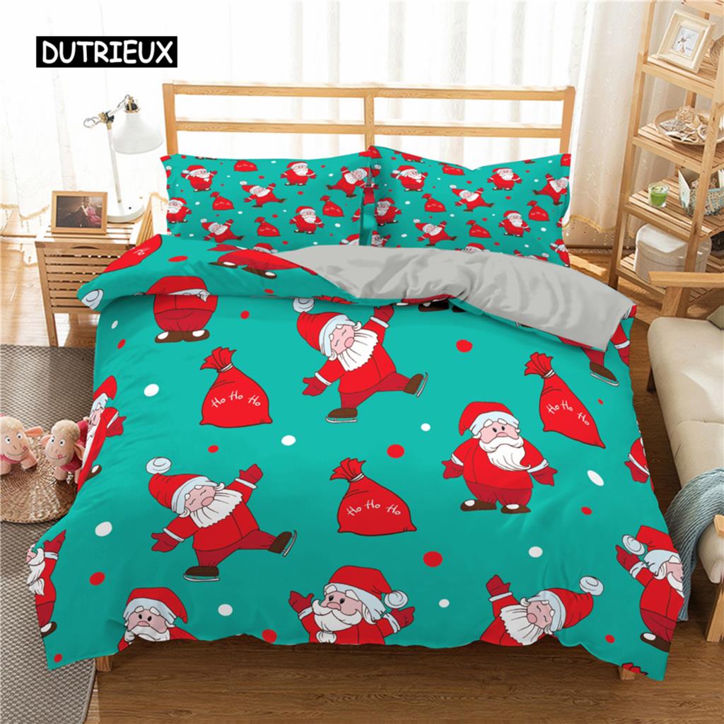 Santa Claus Print Duvet Cover for Adult Kids Microfiber Bedding Set Pillowcase Christmas Decor Quilt Cover 2/3pcs King Twin Size
