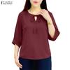 ZANZEA Women Casual Round Neck Solid Color Loose 3/4 Sleeve Blouse