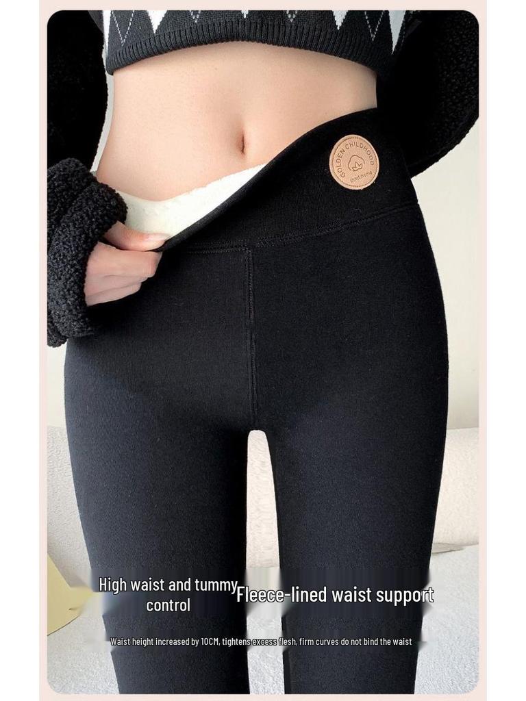Women's Extra Thick High Waist Lambswool Leggings - Autumn/Winter Slim Fit, Plus Size, Velvet-Lined, Cotton.