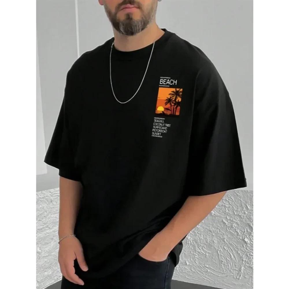 

2024 Summer Men s Printed Pattern Cotton T-shirt Fashion New Loose Y2K Couple Fun Printed T-shirt Daily Casual Large T-shirt XXXXXL чёрный