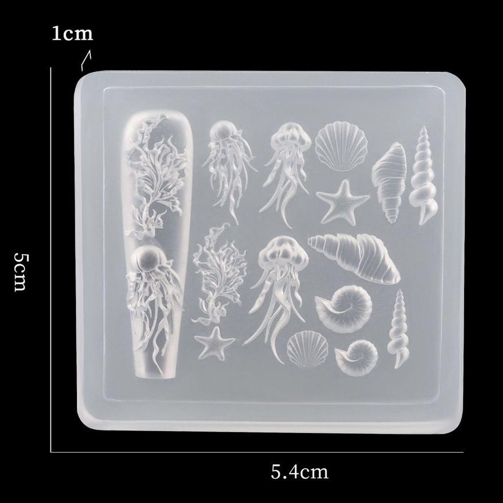 Ocean Series Silicone Nail Art Molds - Jellyfish, Shell, Whale Designs for DIY Nail Decoration