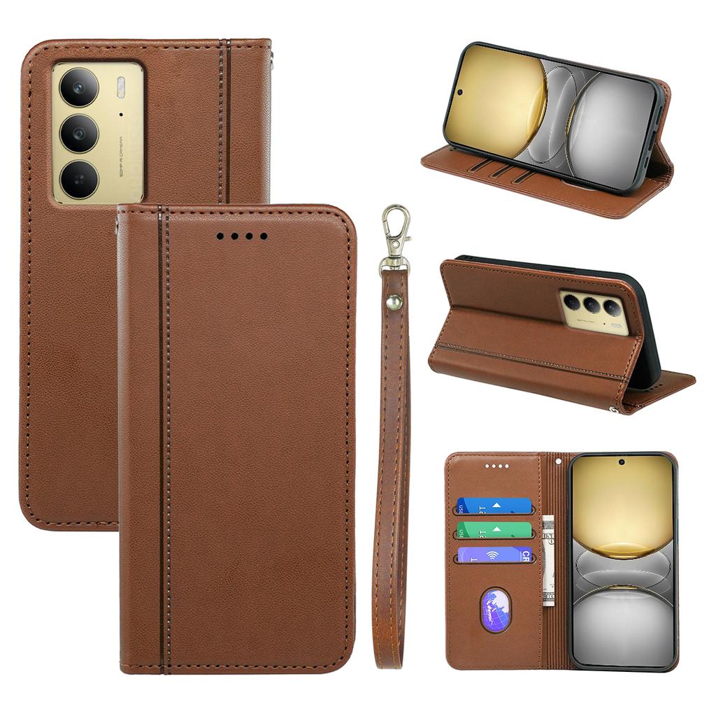 HX01 Peněženkové pouzdro pro Realme C75 s magnetickým zavíráním, PU kožený kryt na telefon