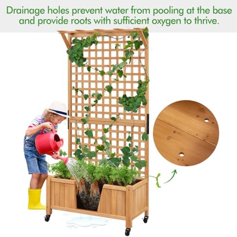 72 H Horticulture Garden Planter with Trellis for Vine Climbing Plants Outdoor Raised Garden Bed Planter Box with Drainage Hole