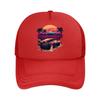 Retro  Style Car with Tropical Sunset Background Mesh Baseball Cap