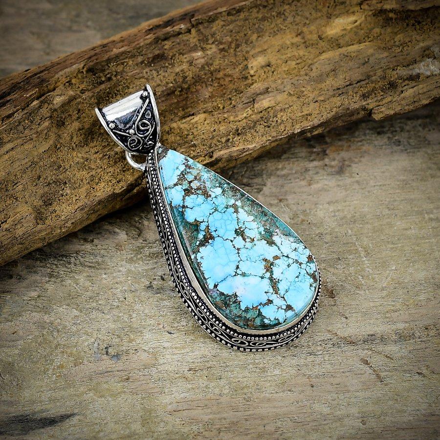

Tibetan Turquoise Gemstone 925 Sterling Silver Jewelry Pendant 2.36 M-42