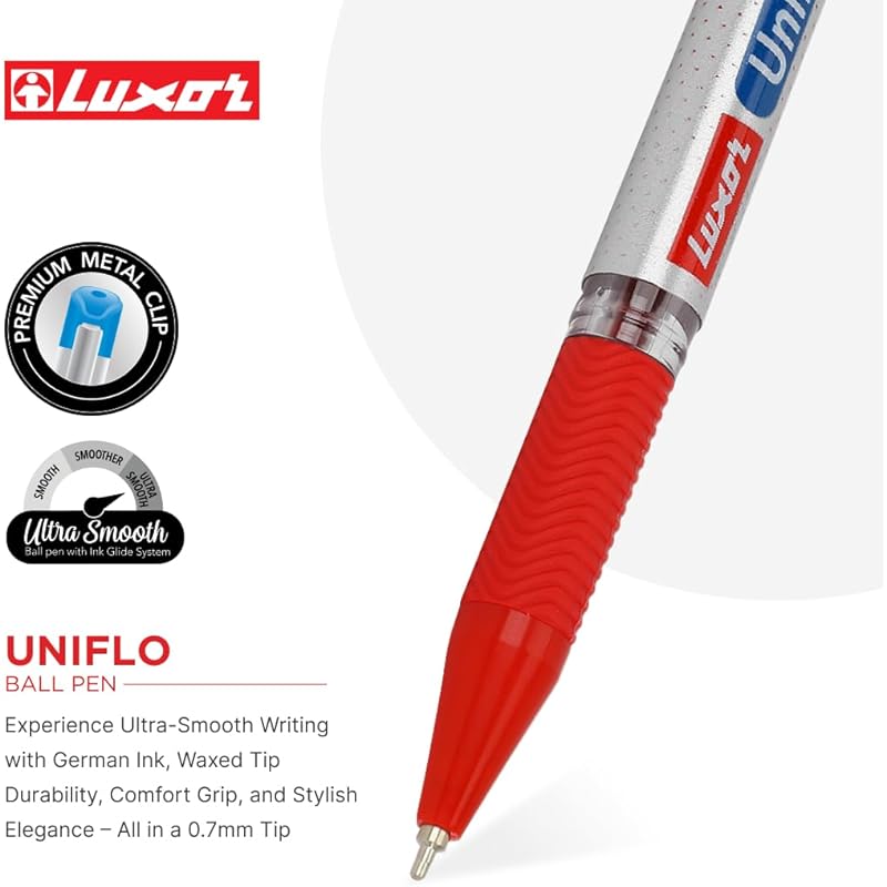 

Luxor Uniflo Ball Point Pen - 24 Pens, 2 Packs - Each Pack Contains 12 Pens, Ink-Red, 0.7Mm Tip, Ultra Smooth German Ink 124 червоний