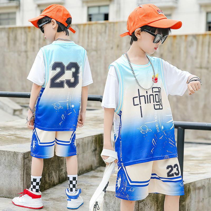 Summer new men's and children's basketball suit outdoor women's sports training quick-drying jersey short-sleeved shorts two-piece set