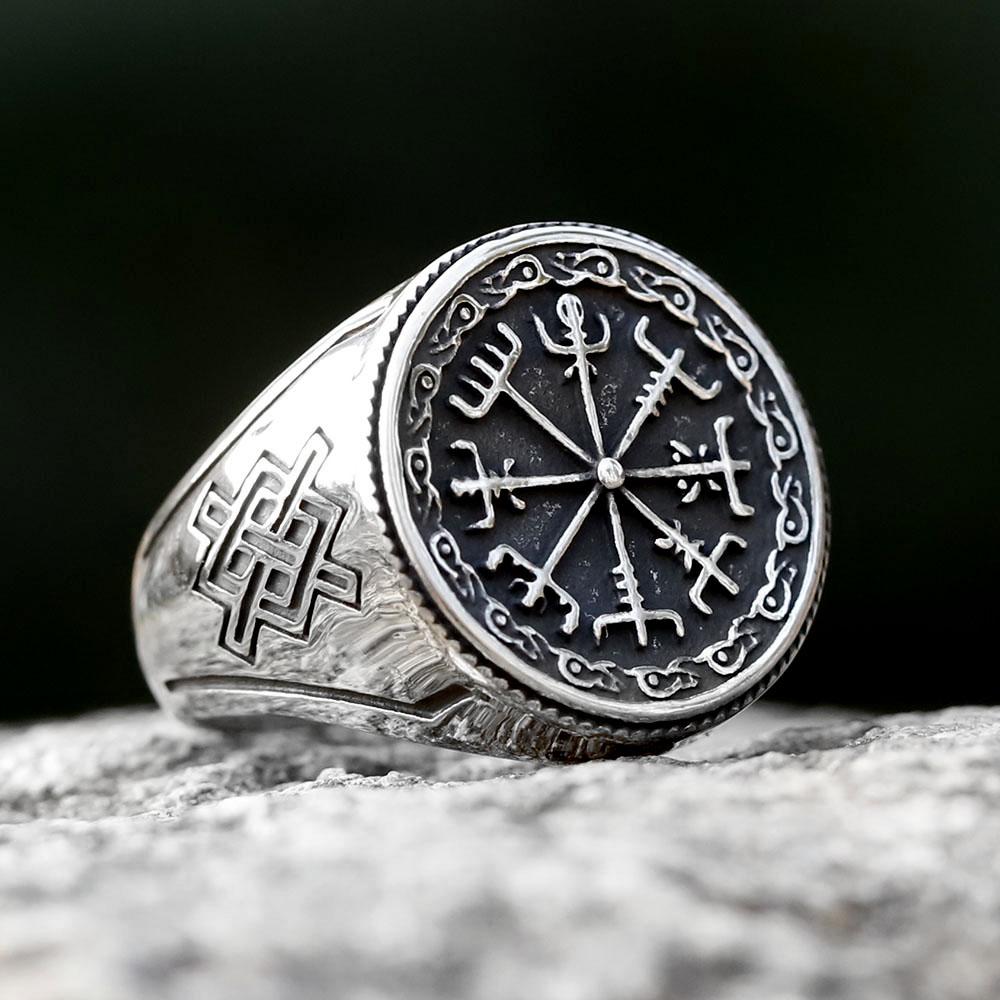 316L Edelstahl Wikinger Vegvisir Ring Für Männer Mode Amulett Skandinavischer Schmuck