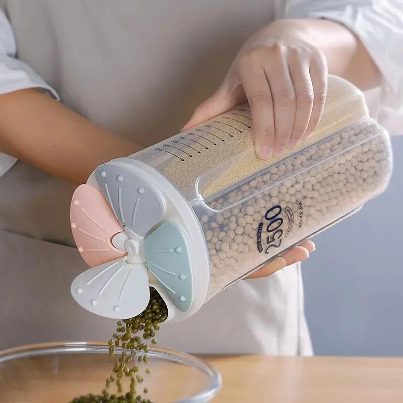 

1pc Multifunctional Storage Grain Miscellaneous Grain Storage Tank Plastic Household Food Sealed 4Partition Storage Tank Kitchen 1.5L