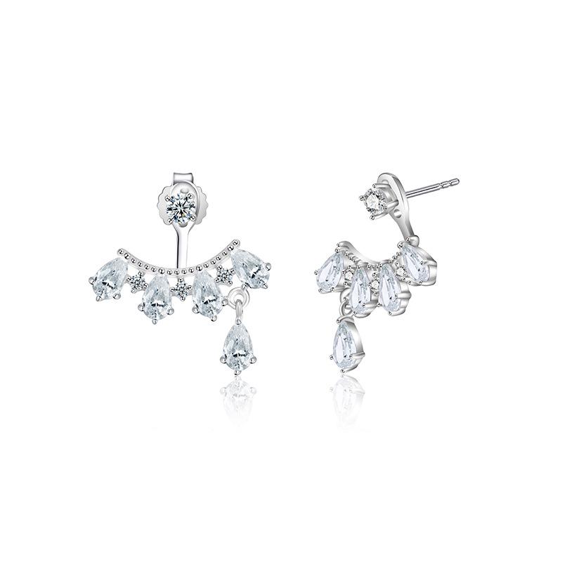 Kenjie S925 Sterling Silver Women's Front and Back Zircon Earrings - Simple, Versatile Crystal Ear Jewelry
