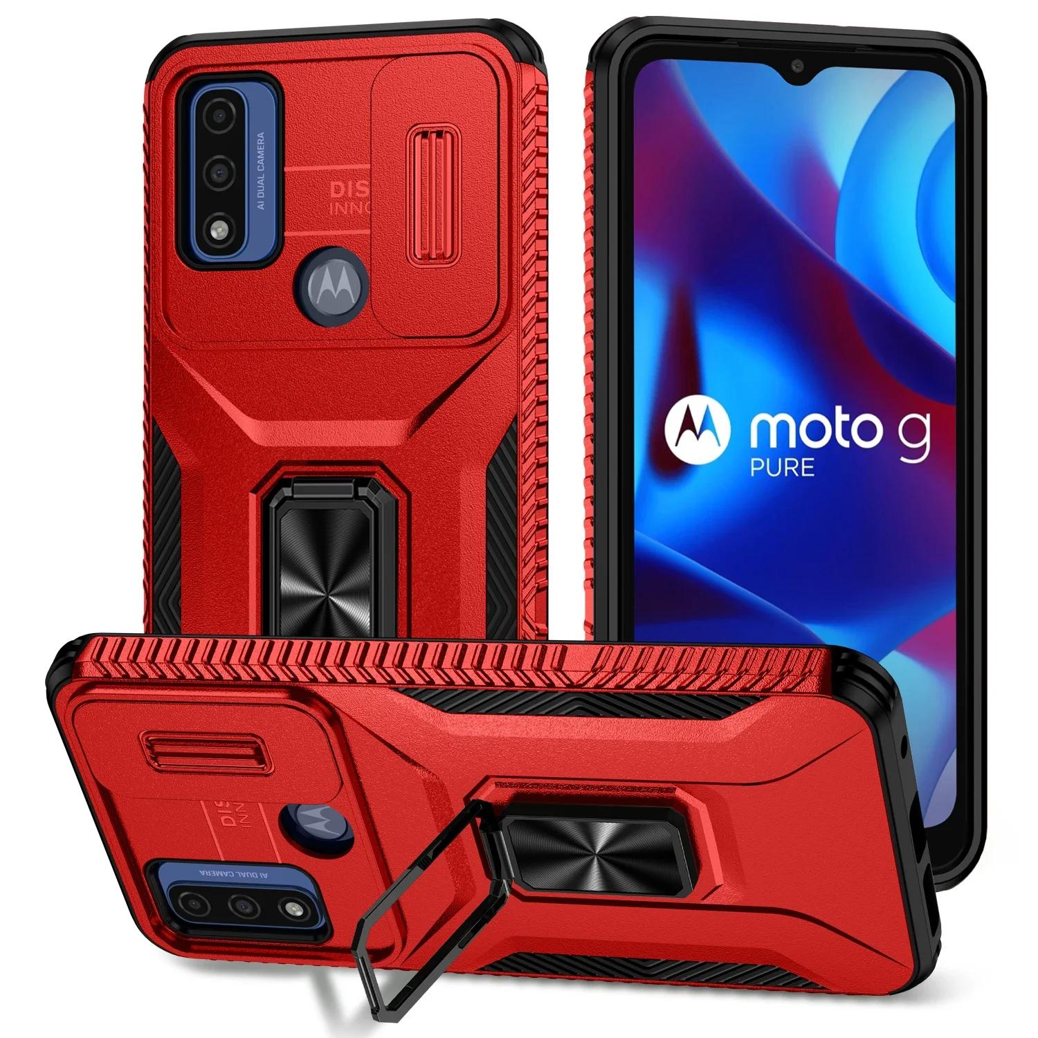 

Гибридный прочный бронированный чехол для Motorola Moto G Pure Power 2022 Play 2023 Otter Case Box Slide Push Window Metal Ring Holder Full Protection Cover Moto G Power 2022 красный