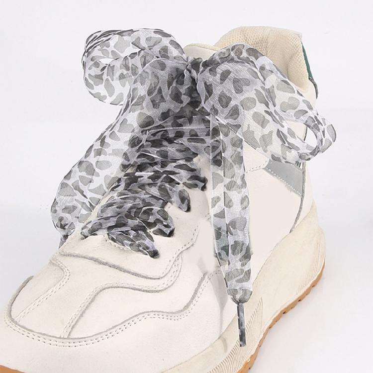 1 Pair Leopard Print Sheer Gauze Shoe Laces for Women Casual Shoes Sneakers 4CM Width Decorative Shoelaces Shoestrings